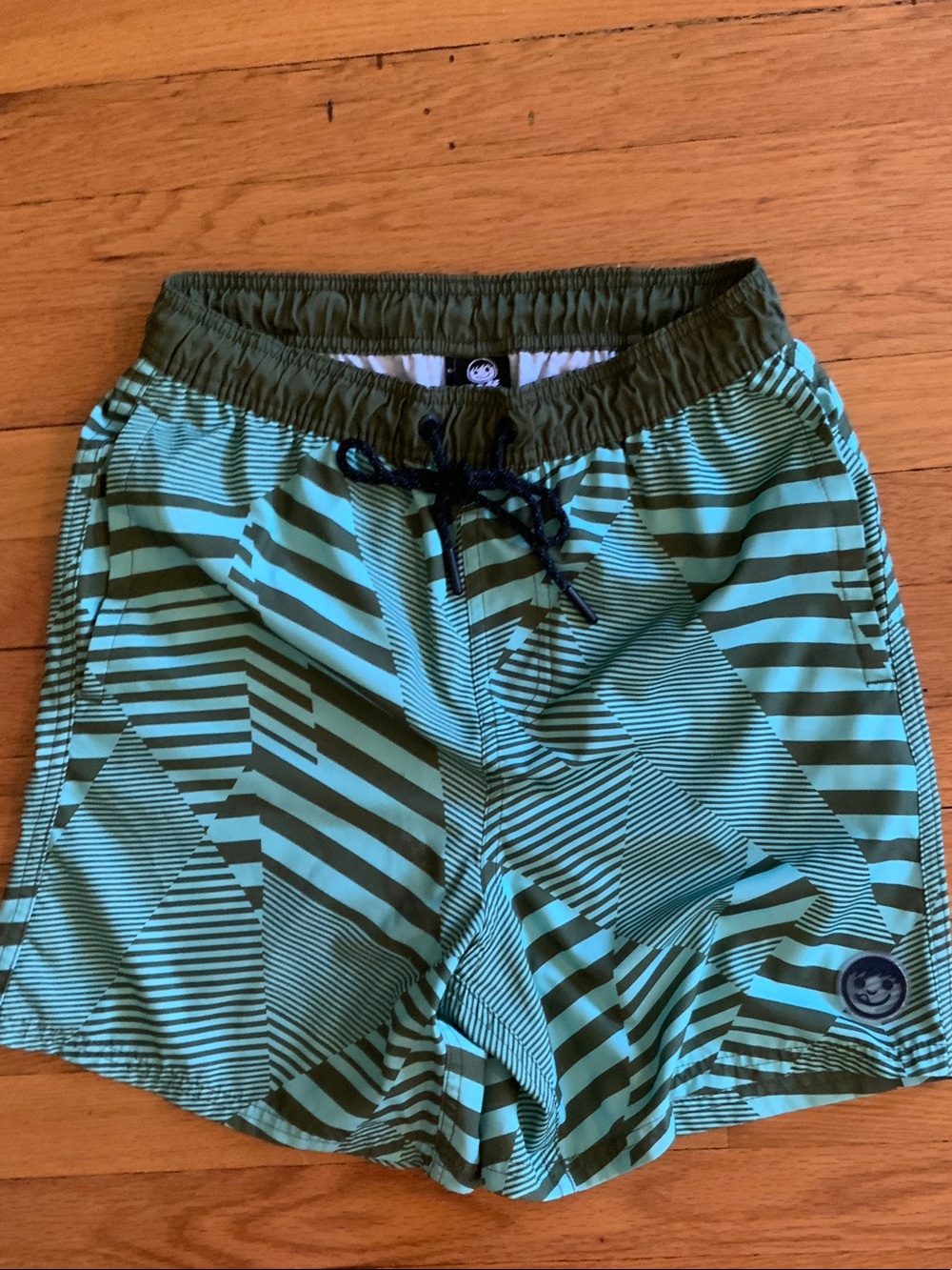 Neff Boys Teal and Olive Green Geometric Swim Trunks
